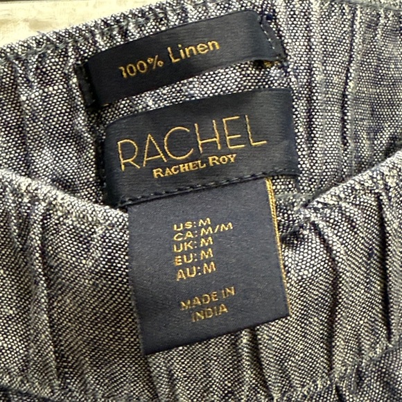 RACHEL Rachel Roy Linen pants Women’s SZ M chambray blue Cuffed tapered crop - Picture 2 of 6
